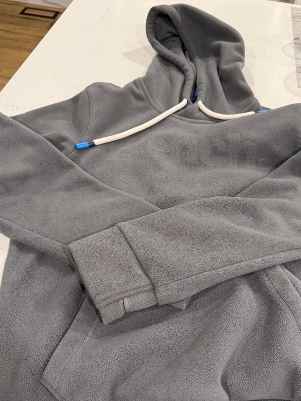 Bench Gray Hooded Fleece Pullover with White Drawcords